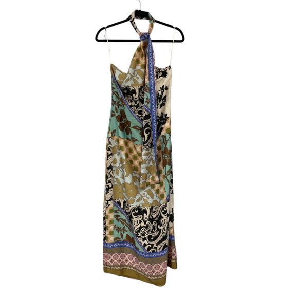 Zara Women Midi Dress Small Multicolor Satin Effect Patchwork Print 8826/181 NWT - Picture 2 of 16